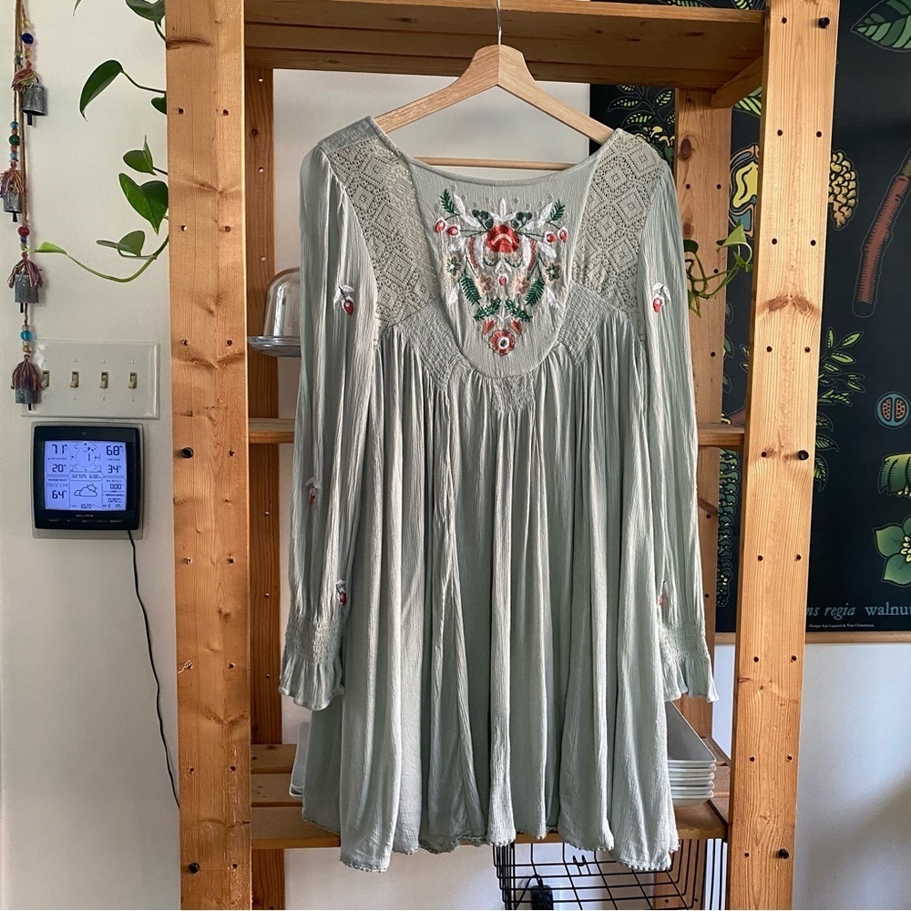 Free People Soft Mint Green Embroidered Mohave Mini Dress Small - Picture 4 of 16